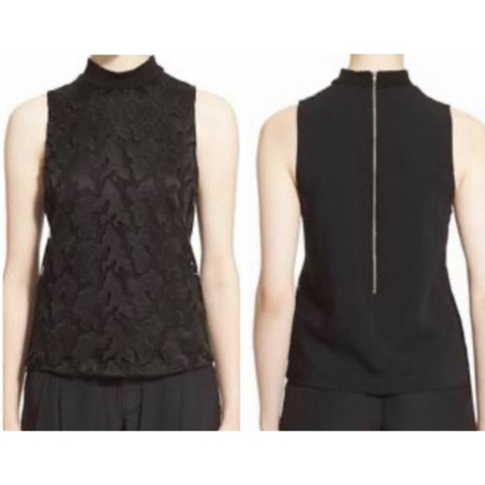 A.L.C. NWT Black Lace Sleeveless Top Blouse Size 0 100% Silk Lining Textured